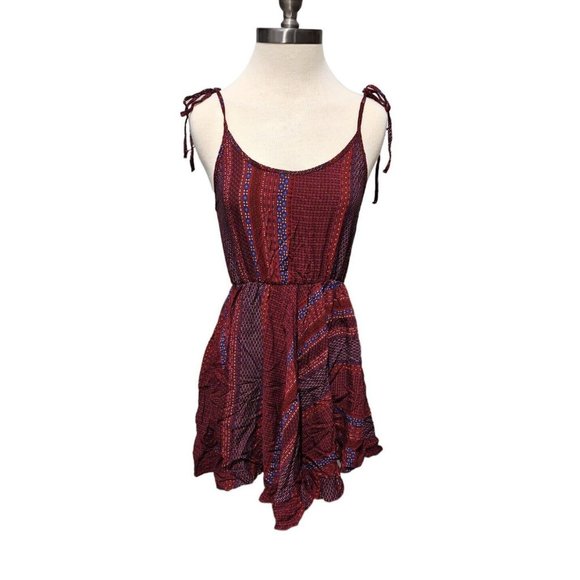Culture Shop Tie Spaghetti Strap Dress Red Blue Pattern Sundress - Picture 1 of 7